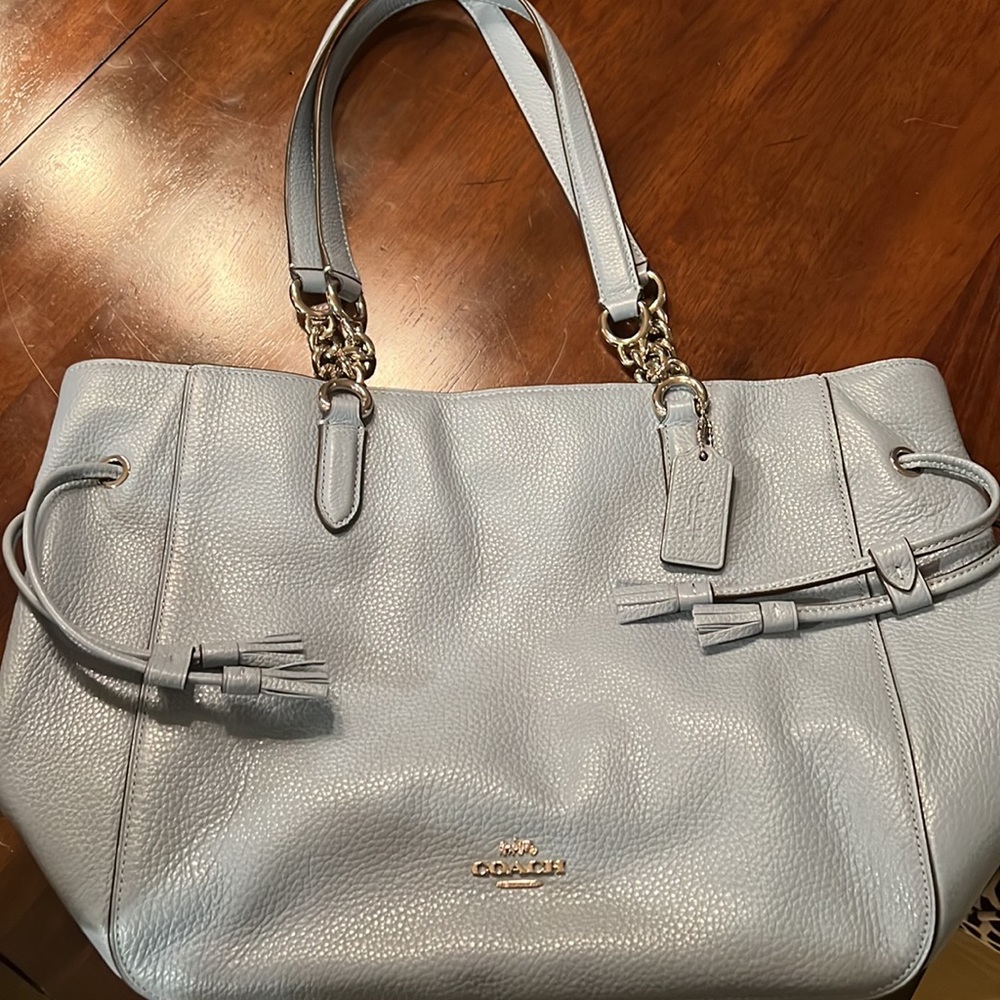 Coach Leather Tote Powder Blue - Picture 3 of 6